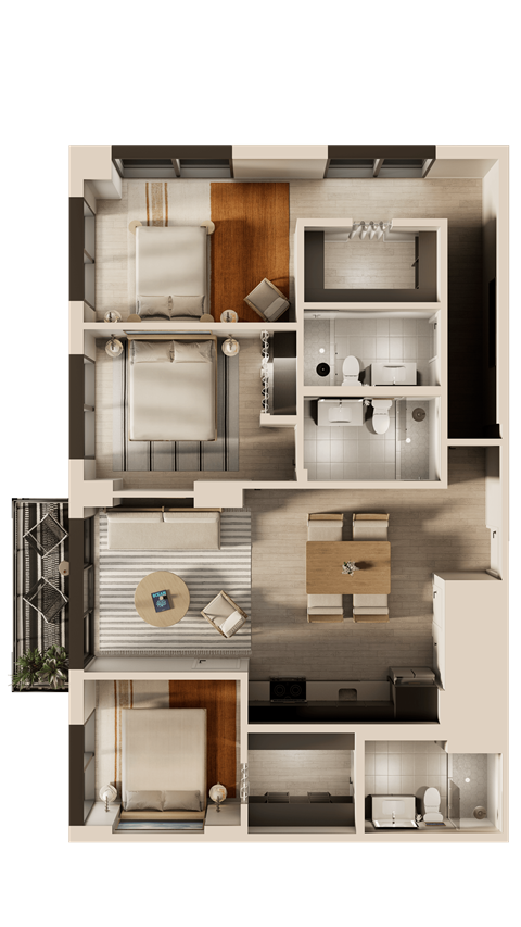 Floor plan for 3 beds, 3 baths, 1371 sqft